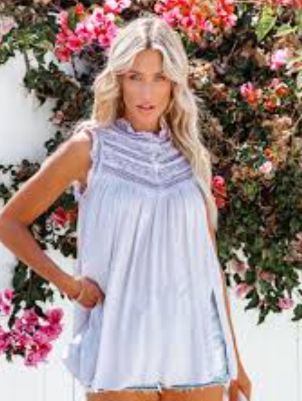 POL Bohemian Lace High Neck Tunic - Gray Mineral Wash - Picture 4 of 10